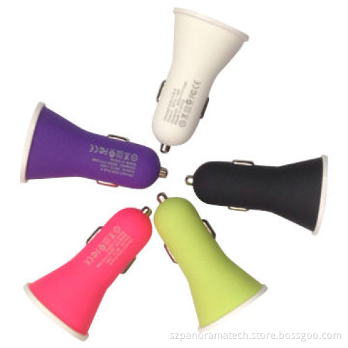 3.1A Dual-USB Car Chargers, Private Case, Stylish Design, Rubber Paint, Used for All Phones/Pads